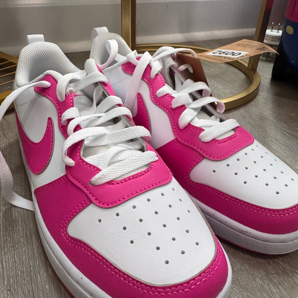 Nike Court Borough Low Recraft sneakers in White and Laser Fuchsia.